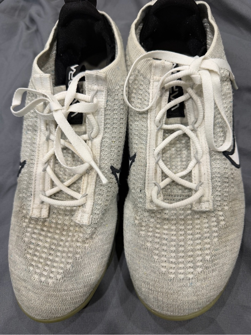Nike Men's Off-White Knit Athletic Shoes with Black Swoosh